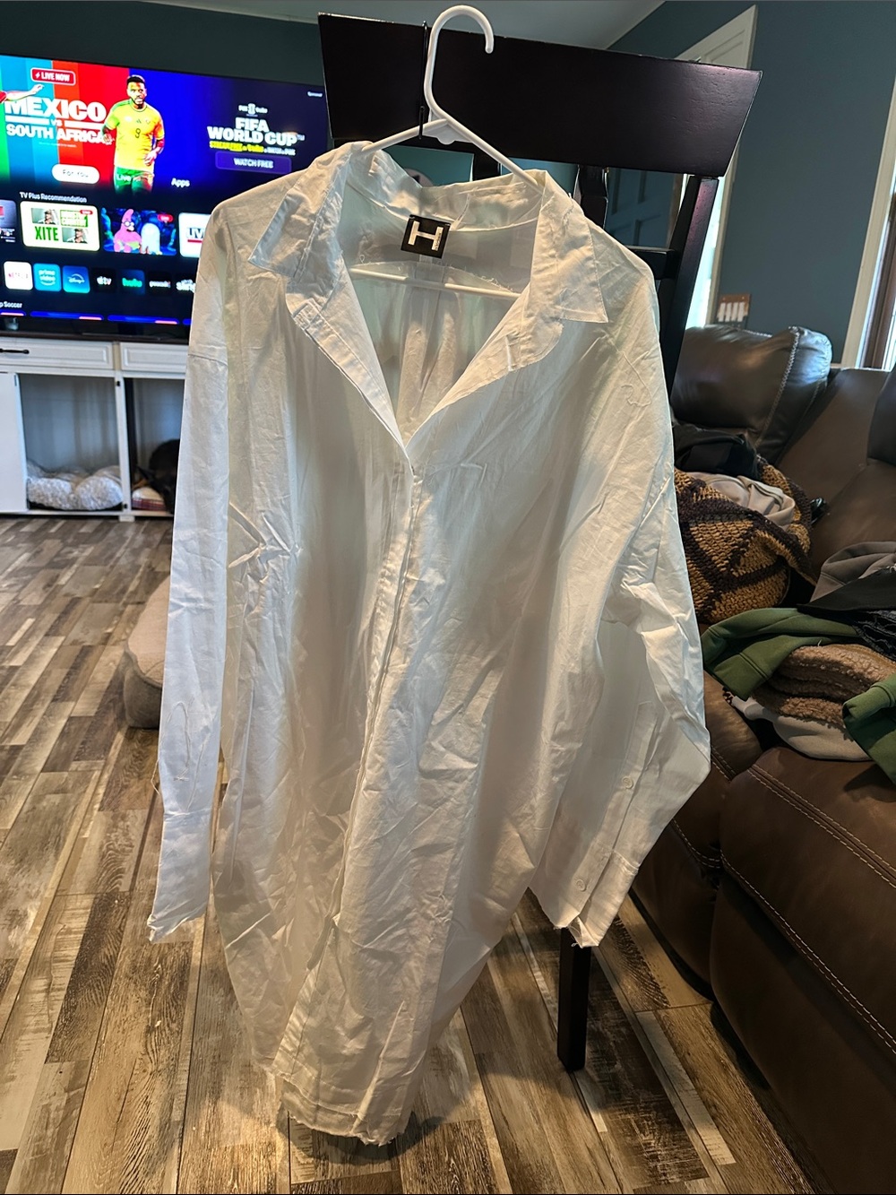 H by bordeaux White Long Sleeve Women's Tunic Shirt Dress